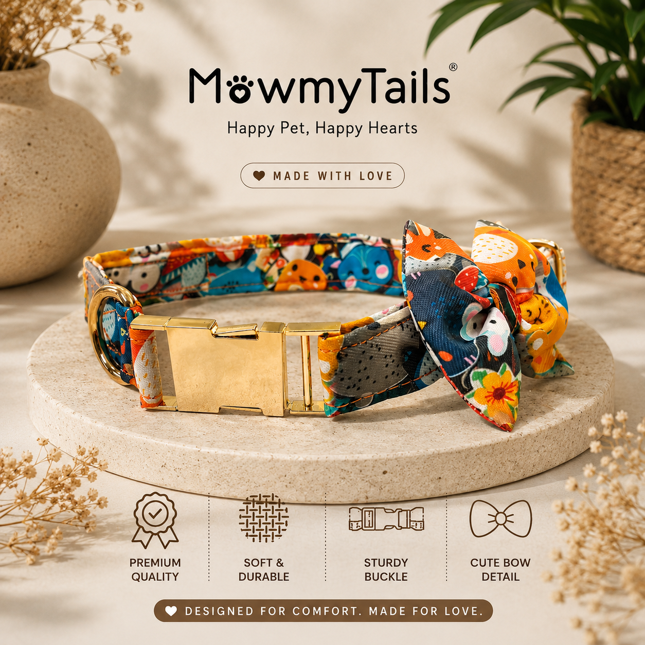 Mowmy Tails Luxe Bow-Tie Collar - Forest Friends