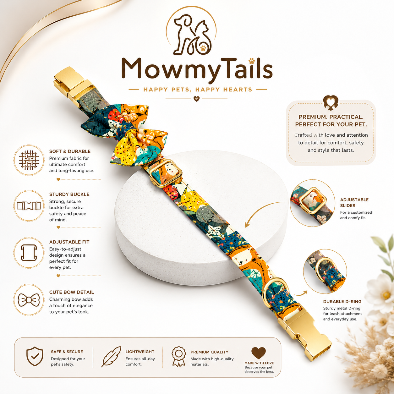 Mowmy Tails Luxe Bow-Tie Collar - Forest Friends