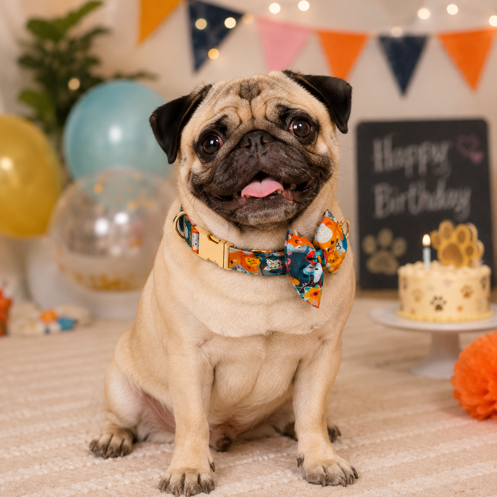Mowmy Tails Luxe Bow-Tie Collar - Forest Friends