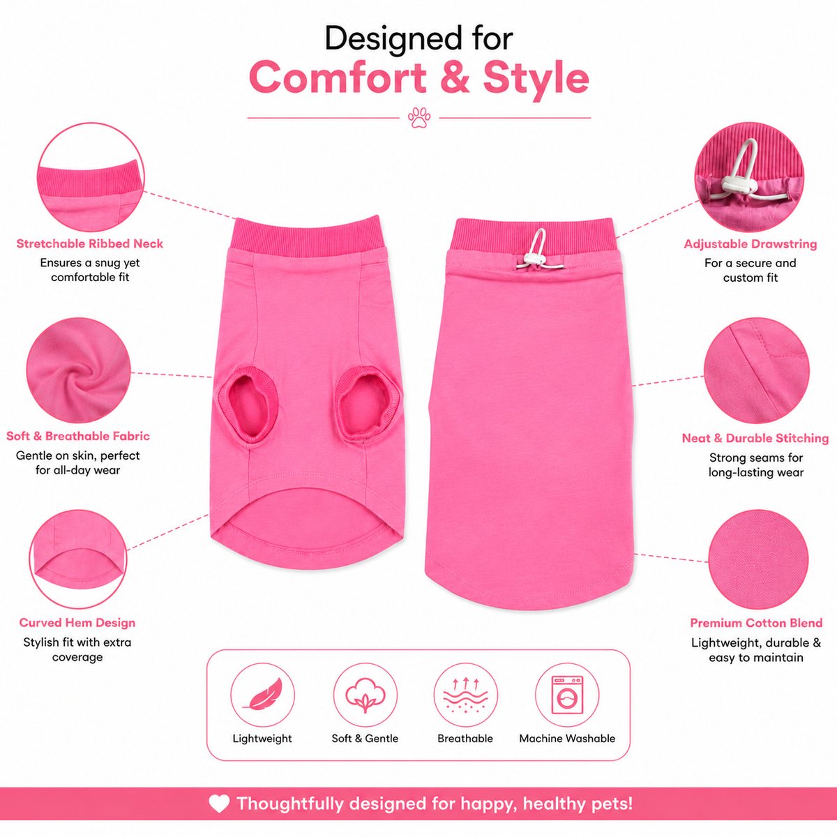 MowmyTails Bubble Pink T-Shirt for Cats – Choose Your Sticker-Style