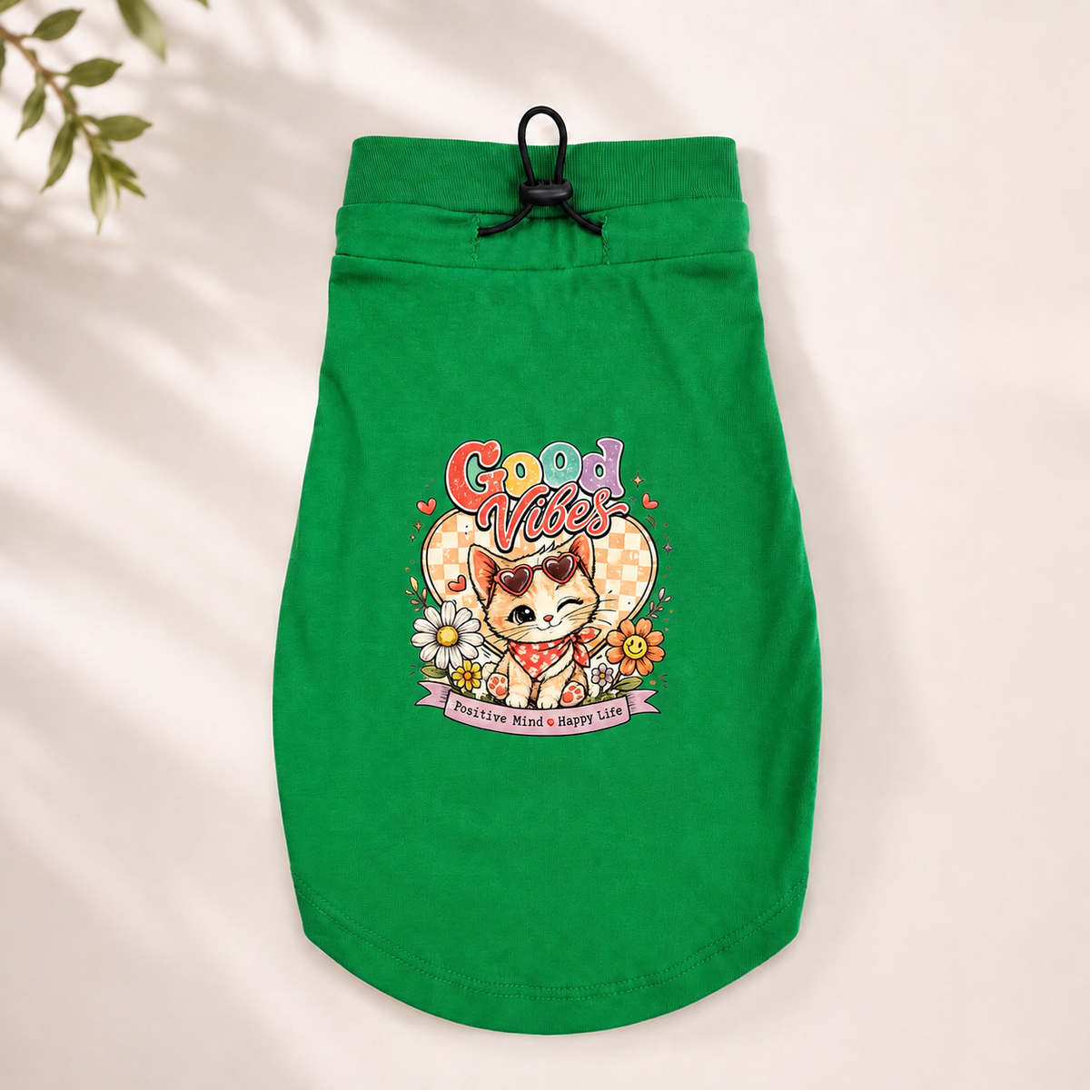 MowmyTails Kelly Green T-Shirt for Cats – Choose Your Sticker-Style