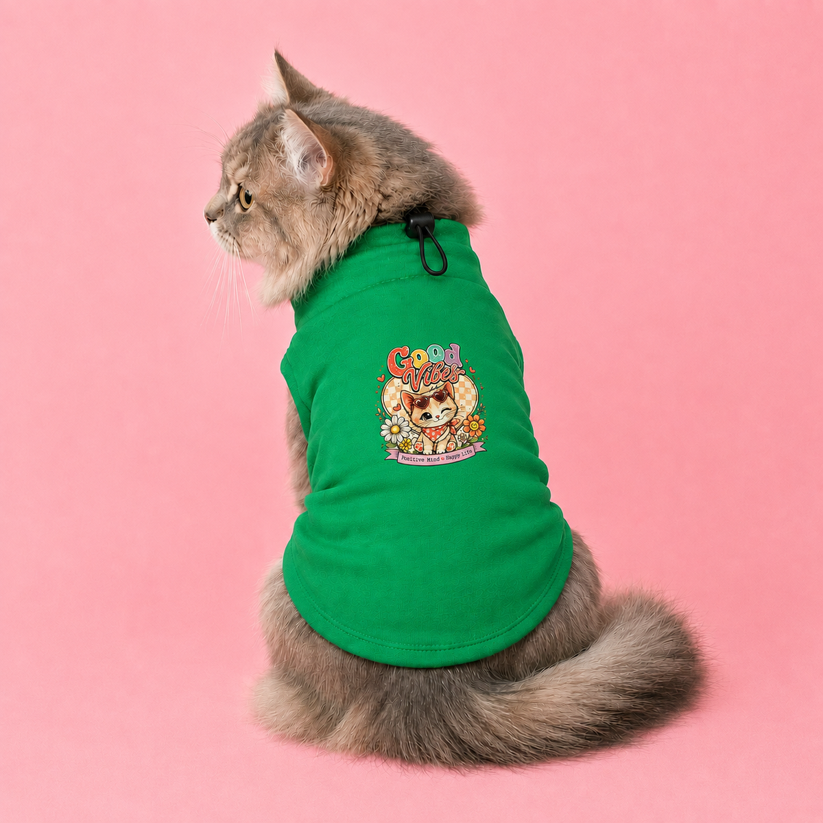 MowmyTails Kelly Green T-Shirt for Cats – Choose Your Sticker-Style