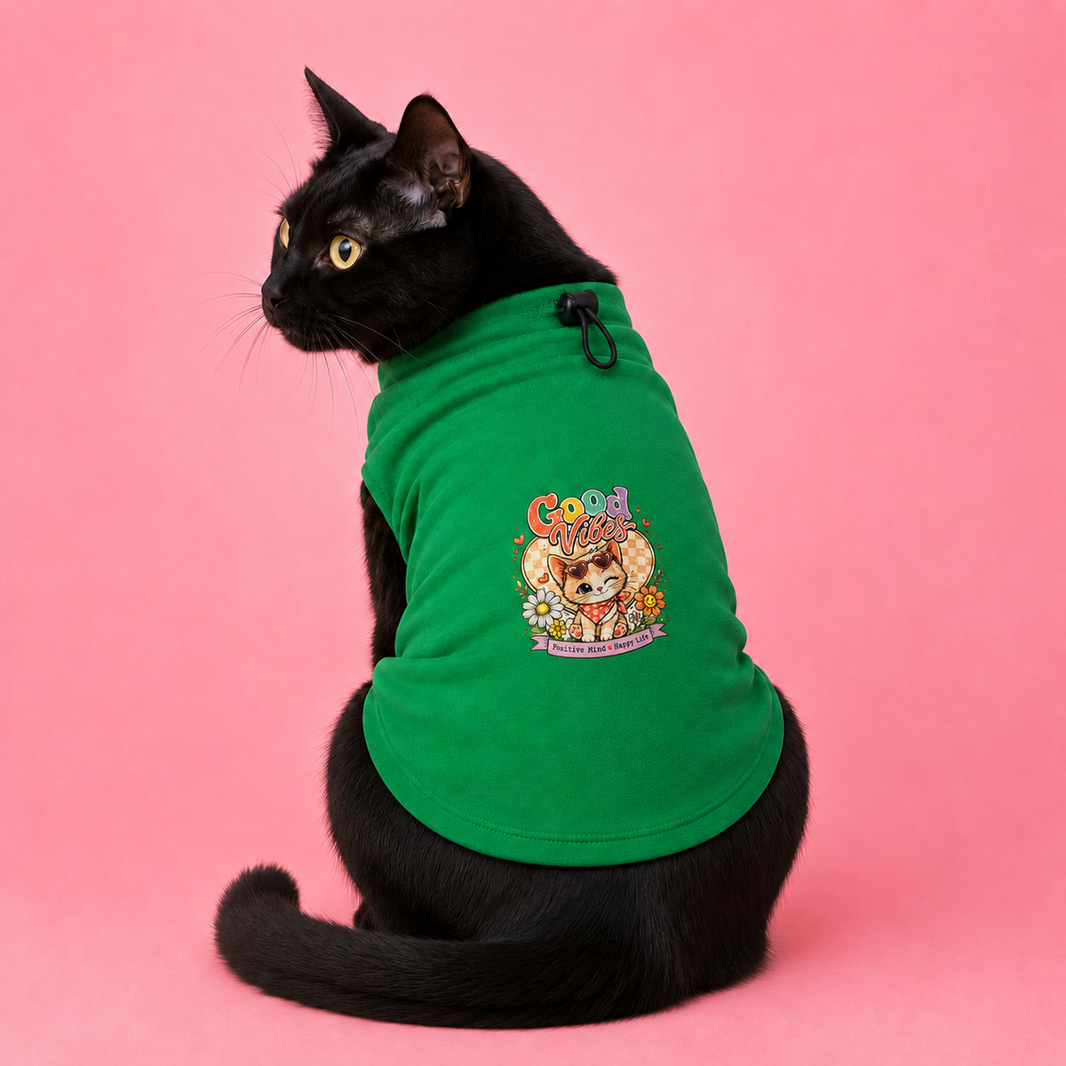 MowmyTails Kelly Green T-Shirt for Cats – Choose Your Sticker-Style