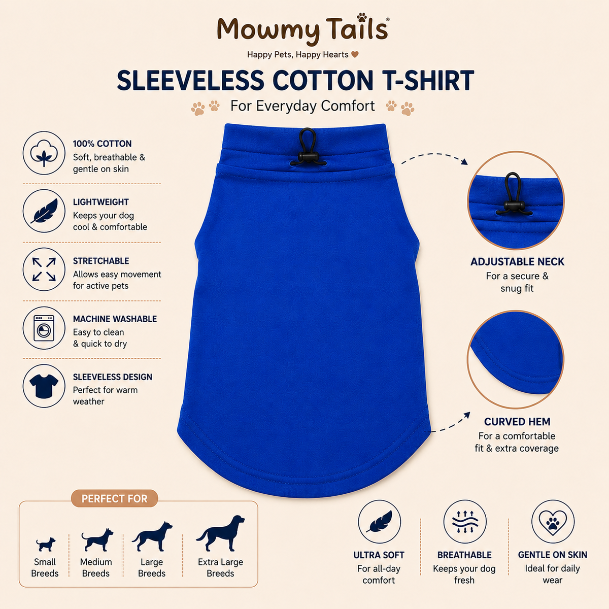 MowmyTails Royal Blue T-Shirt – Choose Your Sticker-Style