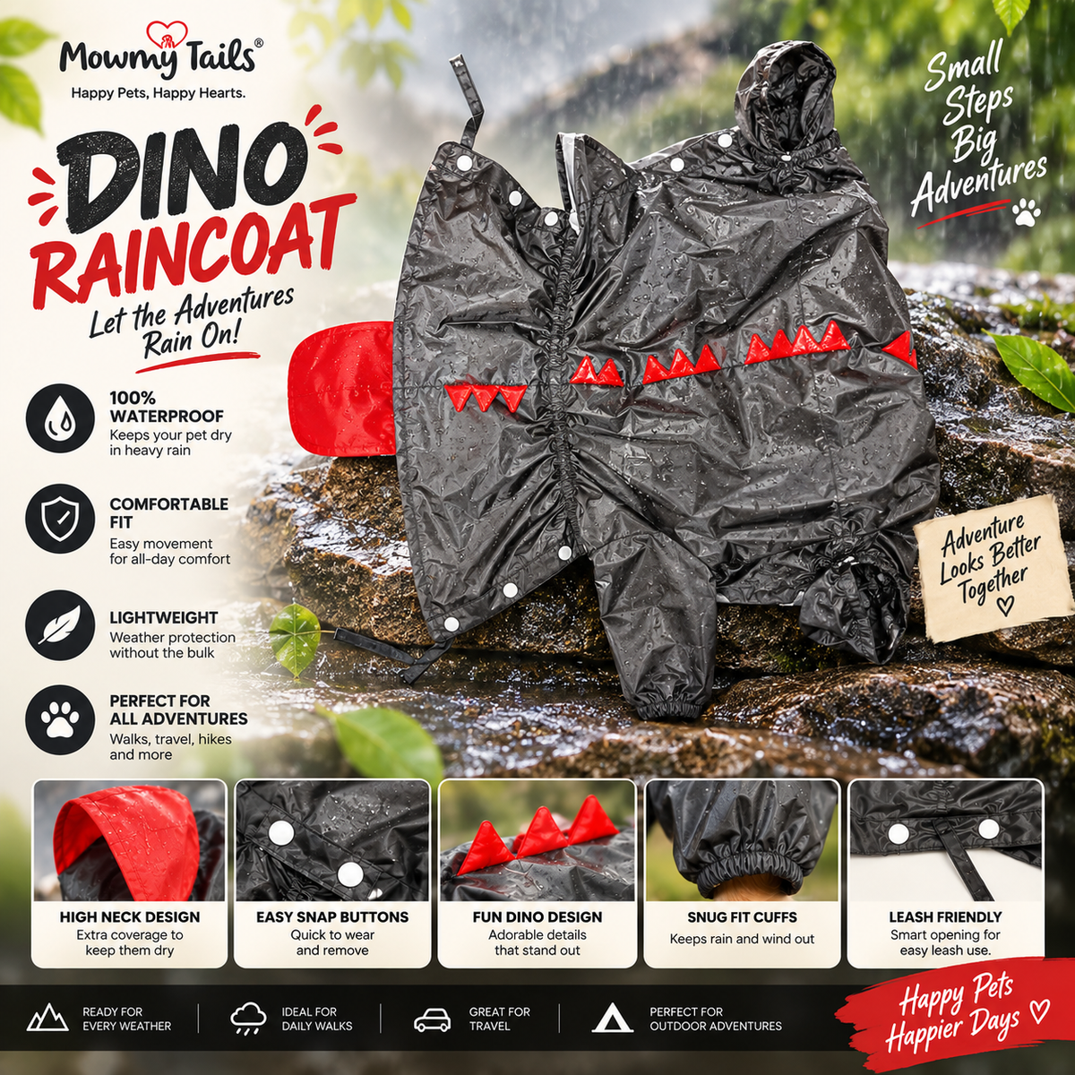 Mowmy Tails Dino-Themed Full-Body Raincoat