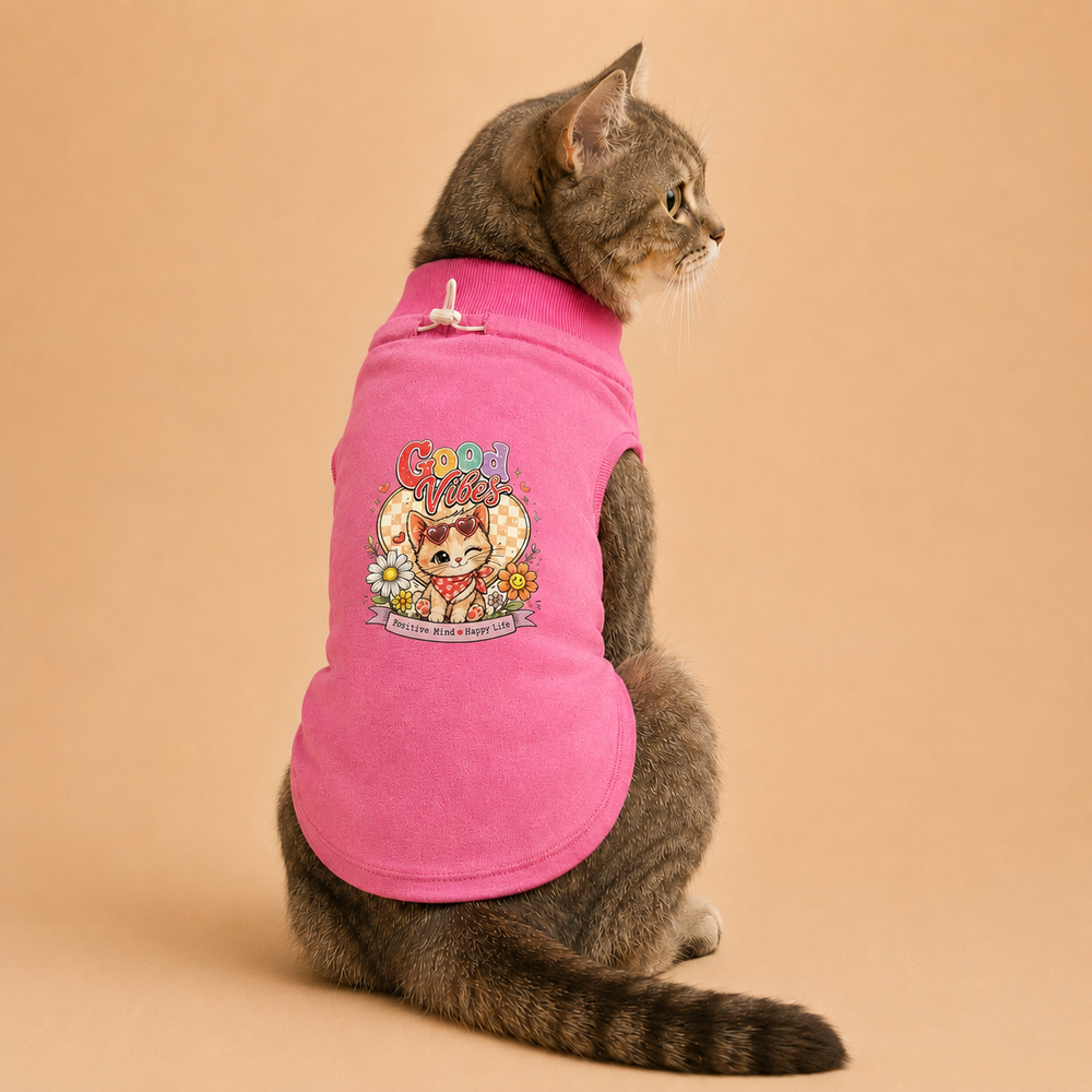 MowmyTails Bubble Pink T-Shirt for Cats – Choose Your Sticker-Style